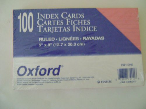 !00 Ruled Oxford Index Cards, 5&#034; x 8&#034;, Pink -  New In Shrink Wrap