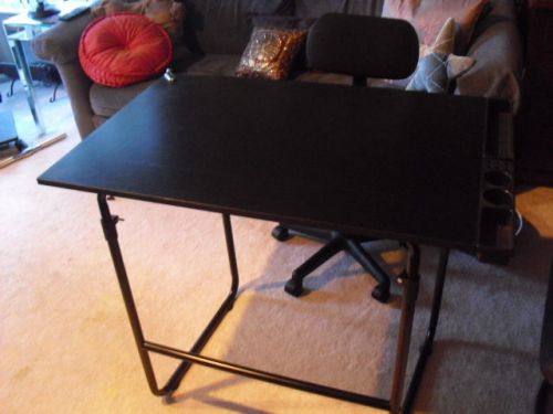 Landmega Black Folding Drafting Desk Table With Swivel Chair