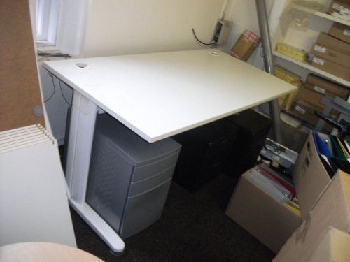 White 1200 x 800 laminate straight desks + silver pedestal / drawers for sale