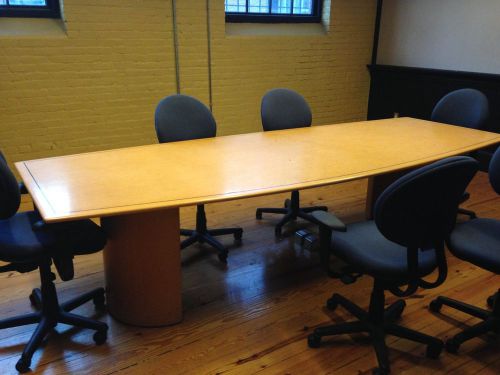 Conference Table - 10 seat wooden (birds-eye maple) and 6 swivel chairs