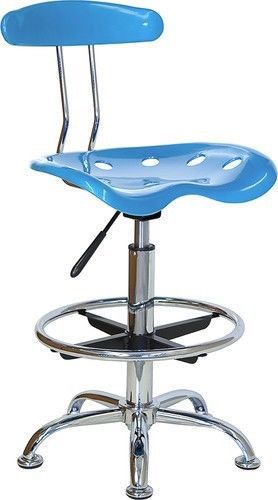 Vibrant bright blue &amp; chrome drafting stool w/ tractor seat - kid&#039;s office chair for sale