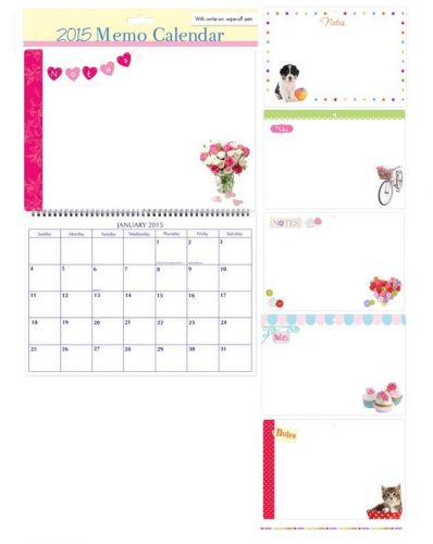 2015 Memo Wall Calendar With Write On Wipe Off Pen - Puppy Dog Designs