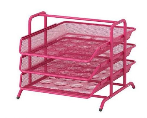IKEA-steel-letter-tray-3-pull-out-compartment-pink-desk-organizer-file-Dokument