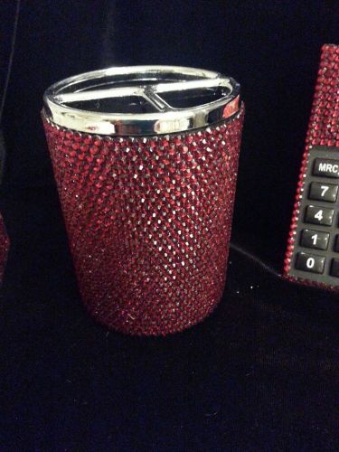 Red Rhinestone Crystal Bling Embellished Pencil Office Pen Holder NEW