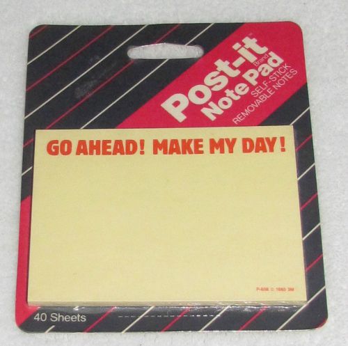 NEW! VINTAGE 1987 3M YELLOW POST-IT NOTE PAD PHRASE &#039;GO AHEAD! MAKE MY DAY!&#039;