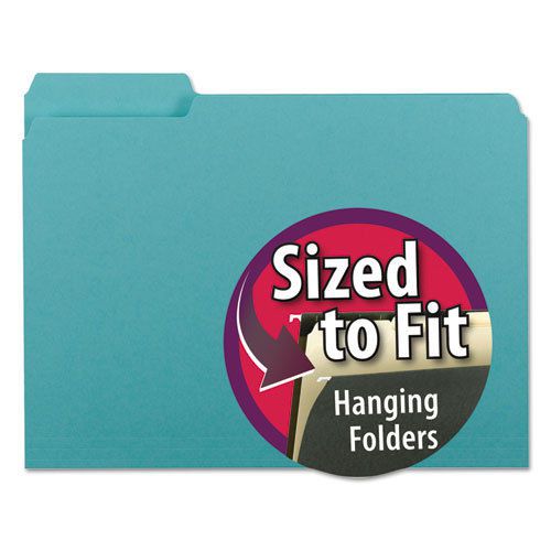Interior File Folders, 1/3 Cut Top Tab, Letter, Aqua, 100/Box