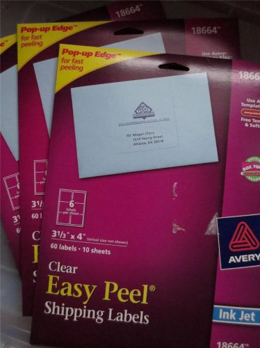 Lot of 180 Avery 18664 Clear Easy Peel 3.3 x 4 in Shipping Labels Sealed Unused