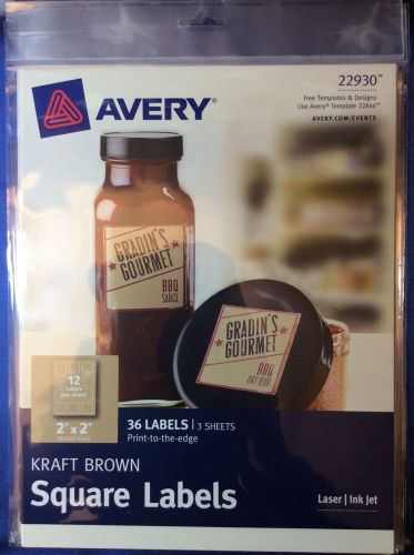 Avery Kraft Brown Square Labels Gifts, Party Favors, Mailings, 3 Sheets, 22930.