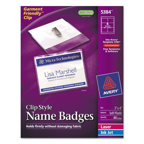 Badge Holder Kit w/Laser/Inkjet Insert, Top Load, 3 x 4, White, 40/Box