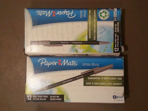 2 BOXES (12EA) PAPERMATE WRITE BROS 1.0MM BLACK BALL POINT PENS 1750866