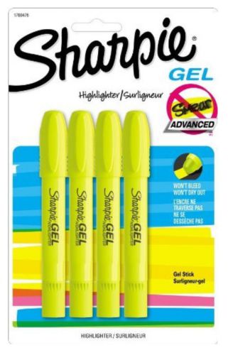 Sharpie Gel Stick Highlighters Smear Resistant Non Bleed 4 Yellow Markers