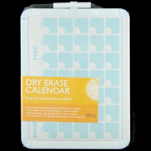 Vista Dry Erase Calendar 8.5&#034;x11&#034; Month Day Or Year Self Stick Or Magnetic NEW