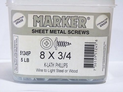 Marker K-Lath Phillips Sheet Metal Screws 8 x 3/4&#034;  5lb #51245P
