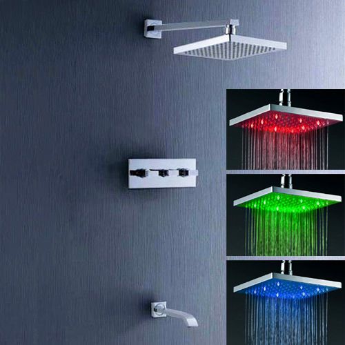 Modern led 8 inch showerhead wall mount chrome brass shower system free shipping for sale
