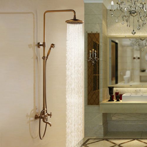 Shower head &amp;hand shower &amp;tub spout shower system in antique brass free shipping for sale