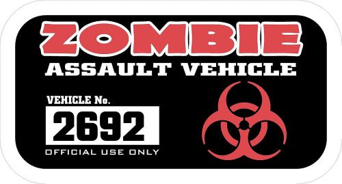 ZOMBIE ASSAULT VEHICLE license vinyl decal /sticker apocalypse window permit
