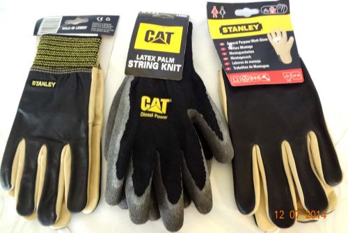 LOT OF (3) THREE PAIRS WORK GLOVES NEW w/TAGS 2pr STANLEY &amp; 1pr CAT Sm~Med~Lg