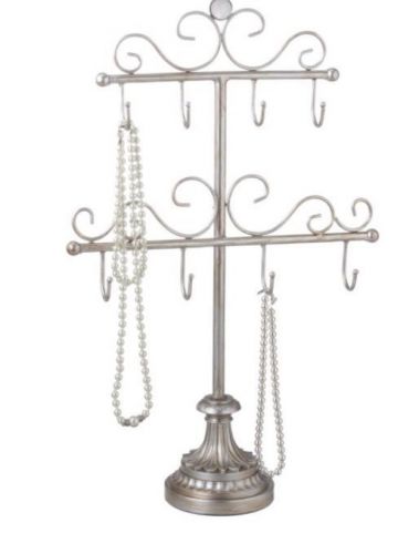 Lg 21&#034; Antiqued Silver Tabletop Metal Jewelry Rack~Display &amp; Organize!