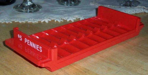 Plastic Coin Roll Tray Holder 10 Penney Rolls $5 Red Color Banking Equipment