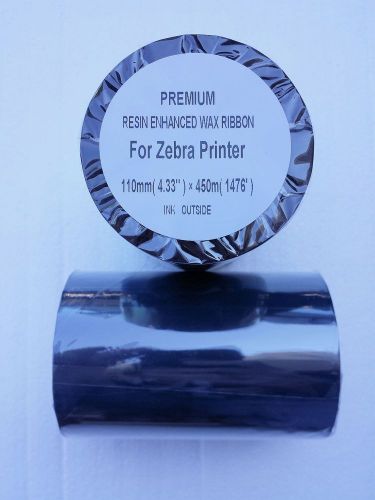 Qty 2 Zebra 4.33&#034; x 1476&#039; Resin Wax Thermal Transfer Ribbon Ink Outside 1910406