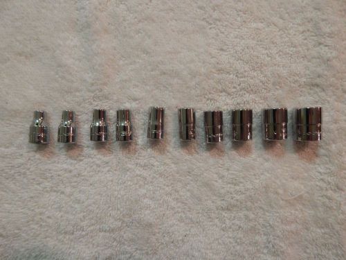 SET OF TEN, SNAP ON 1/4&#039; DRIVE/12 POINT SHALLOW SOCKETS (TMD SERIES)