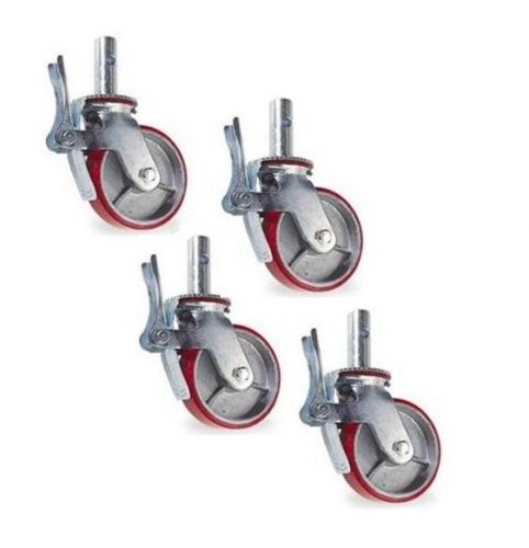 Set of 4 locking scaffold casters with 8&#034; red polyurethane on steel wheel 800# for sale