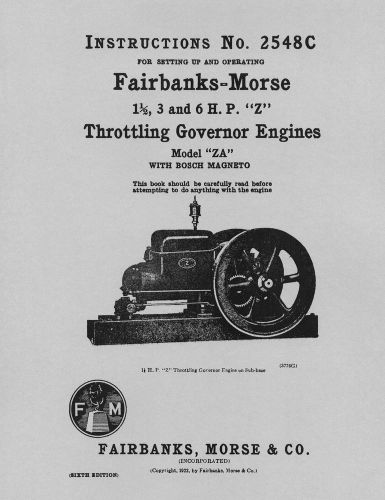 Fairbanks morse 1 1/2 , 3 and 6 hp z instructions no. 2548c for sale