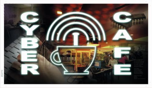ba332 Cyber Cafe Coffee Cup Internet Banner Shop Sign