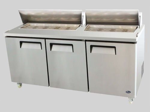 BRAND NEW ATOSA 3 DOOR RAISED RAIL PIZZA PREP TABLE MODEL:MPF8203 REFRIGERATED