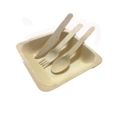 25 ct Wooden Cutlery and Plate Set