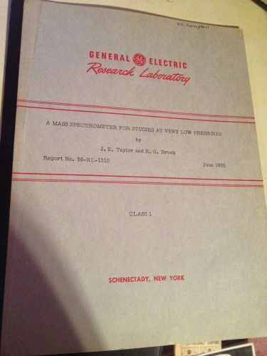 VINTAGE GE MASS SPECTROMETER FOR STUDIES AT VERY LOW PRESSURES RESEARCH 1955