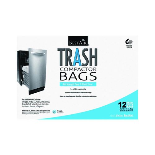 Bestair trash compactor bags(16&#039;&#039; d. x 9&#039;&#039; w. x 17&#039;&#039; h,pack of 12), new for sale