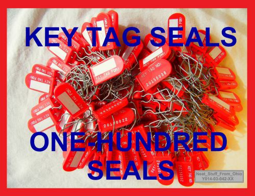 PERMANENT KEY TAG SECURITY SEALS with WRITE ON AREA, RED or GOLD, 100 PIECES