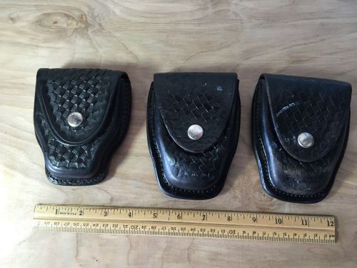 Three Leather Basketweave Handcuff Cases - Used - (2) Aetco &amp; (1) Safety Speed