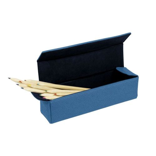 LUCRIN-Squared rigid pencil case-Granulated Cow Leather-Royal Blue