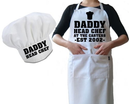 Personalised chef hat &amp; apron daddy / mummy head chef funny novelty luxury gift for sale