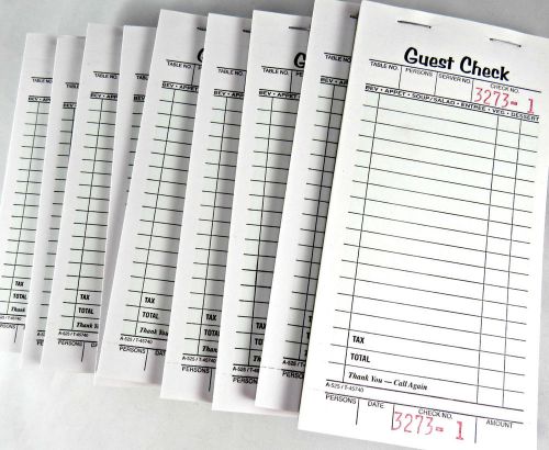 Lot of 10 GUEST CHECK Books (50 Sheets/Book) Single Page with Tear-Away Stub