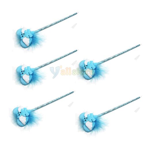 5 x high quality lovely heart shaped cartoon decorative ballpoint write pen blue for sale