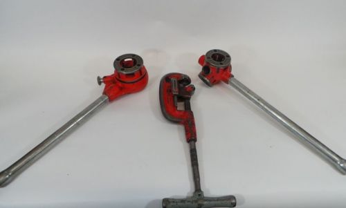 3 piece ridgid pipe tool set (2 pipe threaders, 1 pipe cutter) for sale