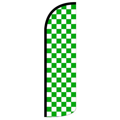 Green White CHECKER WINDLESS 11.5&#039; TALL BOW FEATHER DELUXE SWOOPER FLAG BANNER
