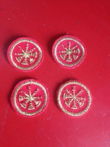 4 Deputy Chief Embroidered 1&#034; Gold on Red 4 crossed bugles Collar Patches