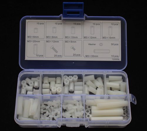 140pcs white nylon screw standoff spacer m3 female 6mm-35mm assorted kit 120009 for sale