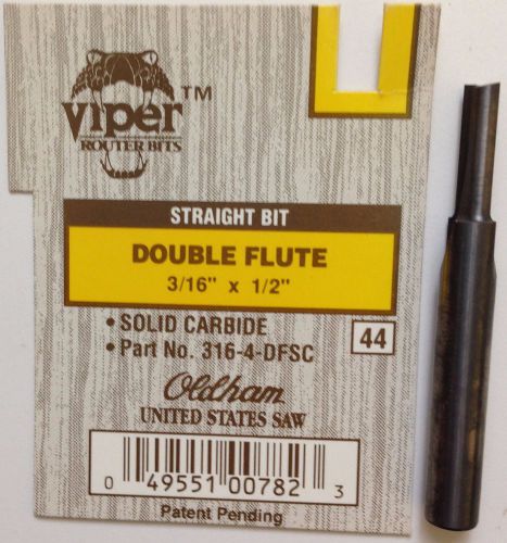 Oldham Viper Double Flute 3/16&#034; x 1/2&#034; Solid Carbide Straight Bit #44