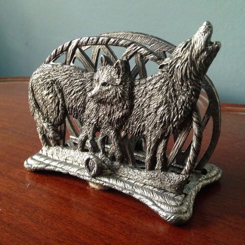 Vintage Howling Wolf Business Card Holder - Pewter - Metzke USA - Fathers Day!