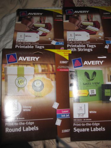 Lot of 4 Avery 22806 Square Labels 2&#034;x2&#034; 2 Avery 22802 Tags, 22807 Round Labels