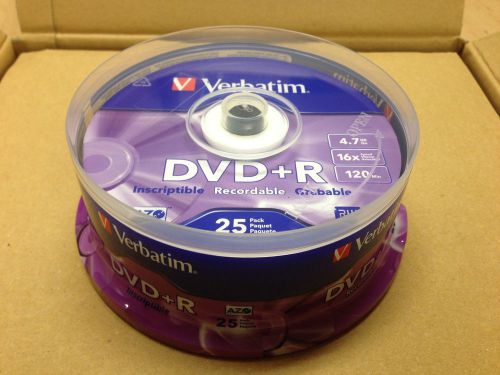 VERBATIM DVD+R 4.7GB 16X 120MIN AZO BRANDED 25 PACK PART # 95033 SPINDLE