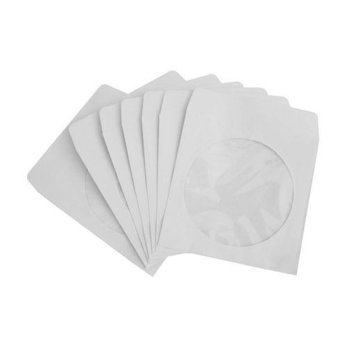 100 Pack White CD DVD Paper Envelope Sleeve w/ Clear Window Film Flap