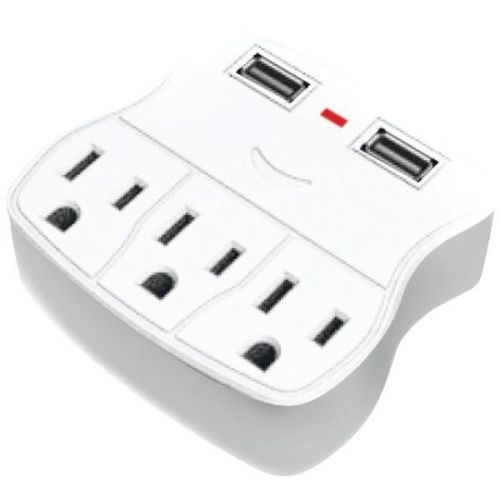 Steren BL-920-310  Wall Tap 3-Outlet w/2 USB Outlets 90 Joules