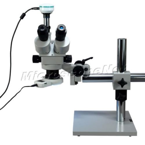 3.5X-90X Trinocular Stereo Zoom Boom Stand Microscope+2MP Camera+LED Ring Light