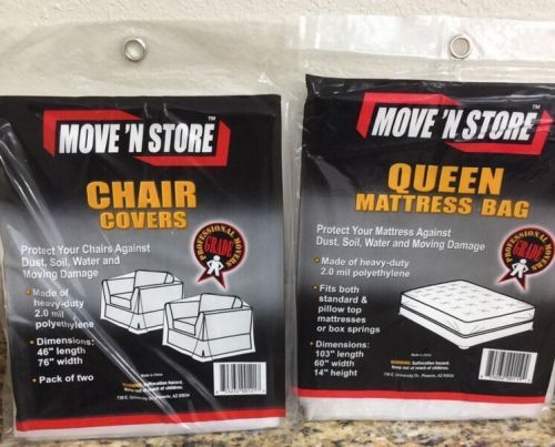1 Queen Mattress Bag 1 Chair Covers Pack Of 2 Move N Store 2.0 mil Polyethylene